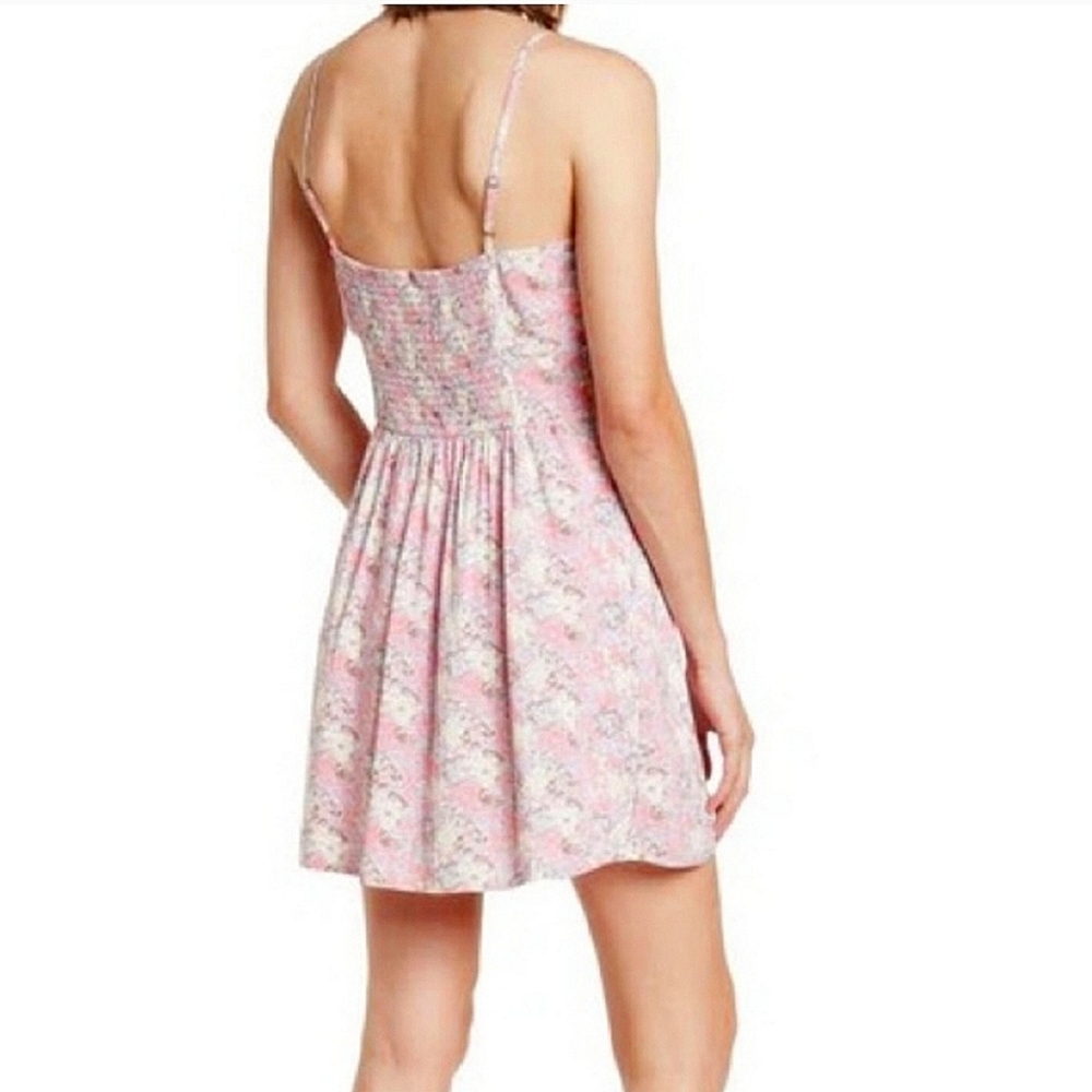 New Abound SQUARE NECK PRINTED MINI DRESS IN PINK FADE TO FLOWER HAZE